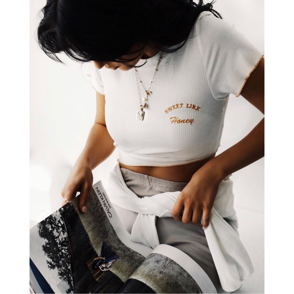 Sweet Like Honey White Cropped Tee